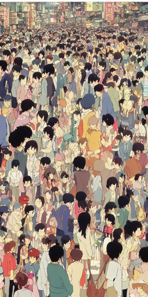 Image similar to Still from Studio Ghibli movie 'Lost in Crowded Tokyo', very detailed, focused, colorful, Antoine Pierre Mongin