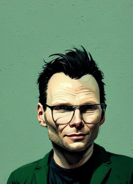 Prompt: highly detailed closeup portrait of beautiful christian slater, stubble, old, as mr robot by atey ghailan, by greg rutkowski, by greg tocchini, by james gilleard, by joe fenton, by kaethe butcher, gradient green, black and white color scheme, grunge aesthetic!!! ( ( graffiti tag wall background ) )
