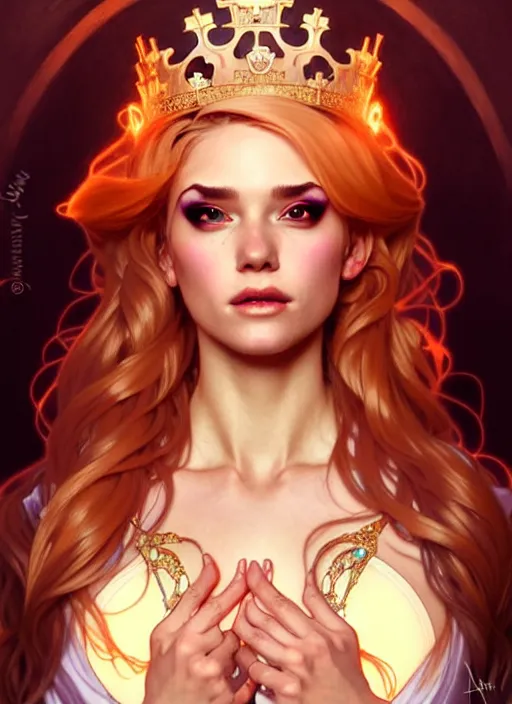 Image similar to rolyatistaylor as queen, incredibly detailed face, pretty face, light dress, true anatomy, art by artgerm and greg rutkowski and alphonse mucha