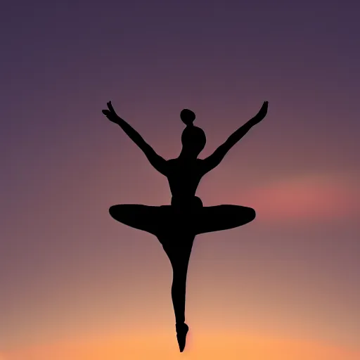 Image similar to dancer silhouette in front of sunset clouds, photorealistic hd, octane render, unreal engine