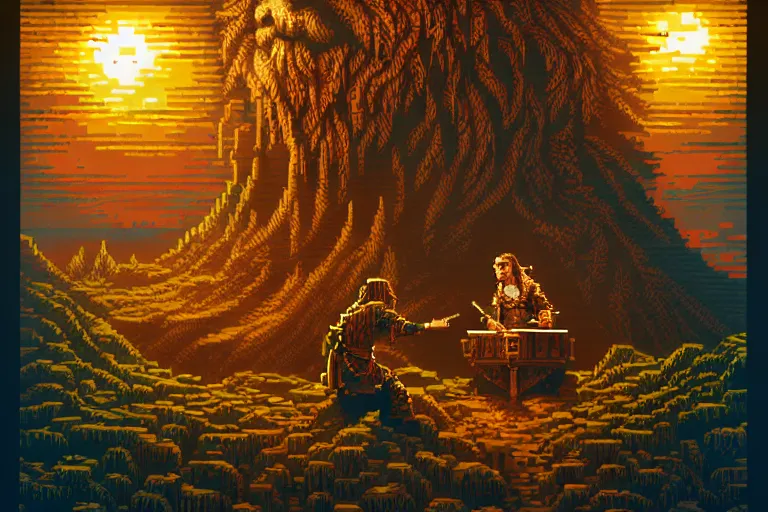 Image similar to the bard's tale, beautiful detailed pixelart by albertov, intricate details, beautiful, dithered gradients, volumetric lighting, cgsociety, artstation, smooth, sharp focus, 2 d illustration, amazing art by dan mumford