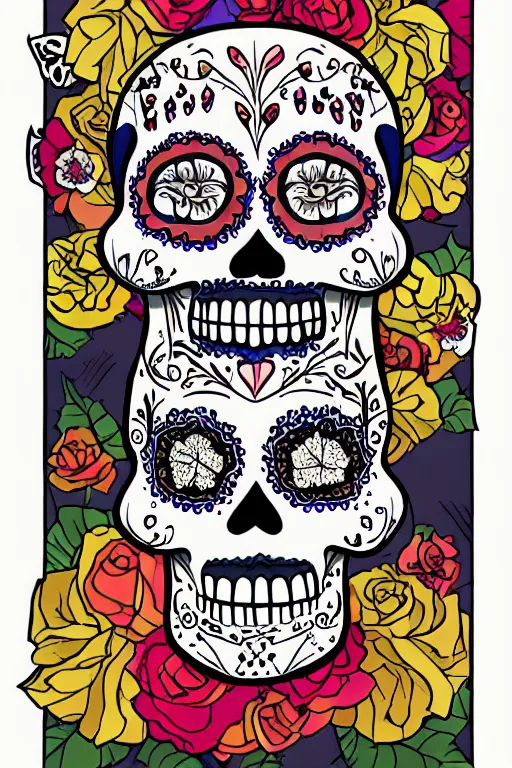 Image similar to illustration of a sugar skull day of the dead girl, art by mingchen shen