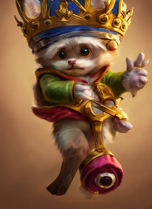 Prompt: teemo from league of legends, as king louis xv, hyper detailed, digital art, trending in artstation, cinematic lighting, studio quality, smooth render, unreal engine 5 rendered, octane rendered, art style by klimt and nixeu and ian sprigger and wlop and krenz cushart