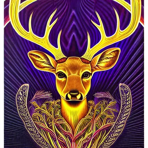 Image similar to deer deity by Alex Grey