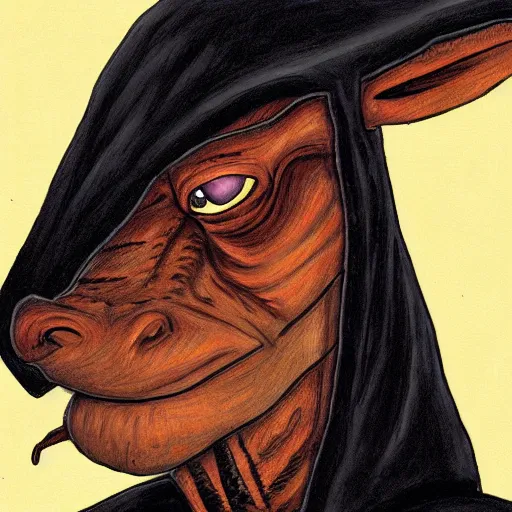 Image similar to Jar Jar Binks as a Sith Lord, portrait