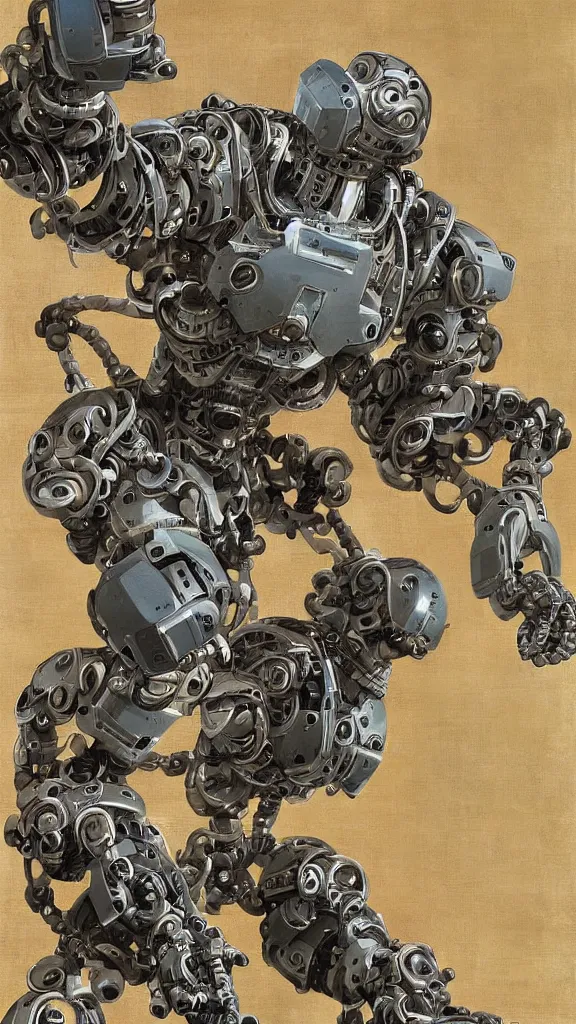 Prompt: robot painting a robot on canvas, intricate, highly detailed, photorealistic, film still, by huang guangjian.