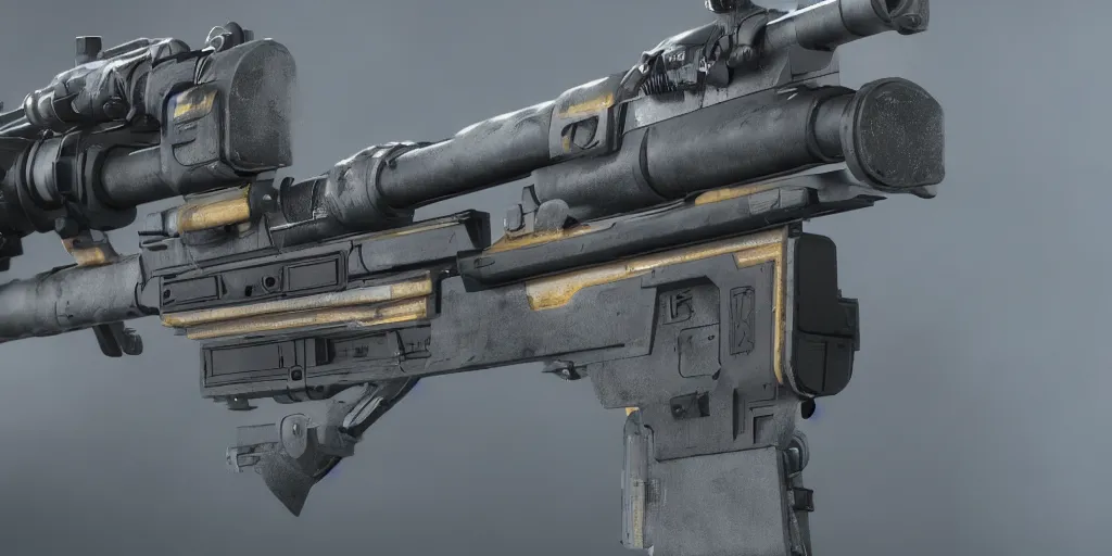 Image similar to sci - fi energetic rifle with scratches, close up shot, unreal engine, octane, studio light, commercial shot, hdr, focusing