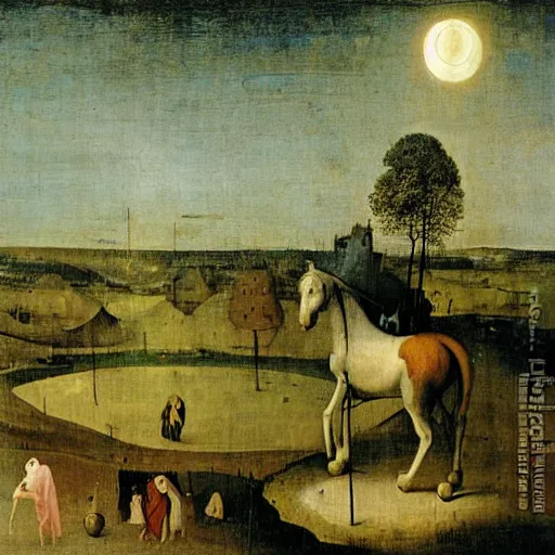 Image similar to white horse at night by hieronymus bosch