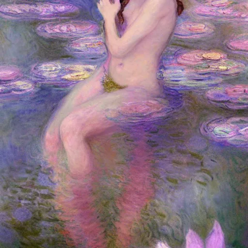 Image similar to the oracle of waters by ross tran and claude monet, oil on canvas