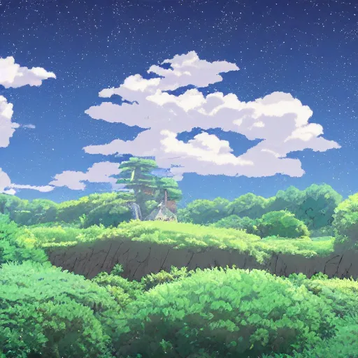 Image similar to a beautiful landscape by studio ghibli, digital art