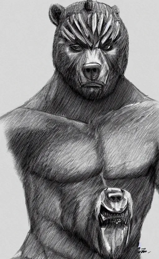 Image similar to portrait of full body bear beast-man wearing a soccer suit, digital art, concept art, highly detailed, sharp focus