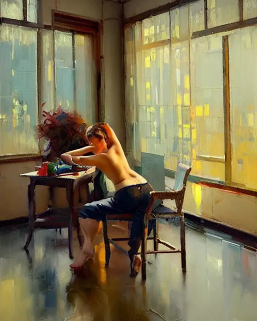 Image similar to school of life, indoor interesting room, ( impressionistic oil painting by malcom liepke ), alexi zaitsev, craig mullins, melinda matyas, tooth wu, wlop, denis sarazhin, bold brushstrokes, highly detailed, award winning, textured, masterpiece