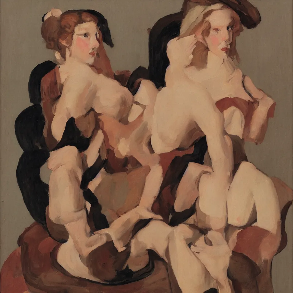 Image similar to Women painted in the style of John Currin