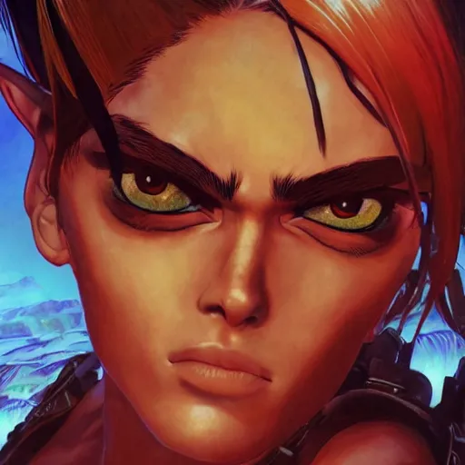 Prompt: a close-up portrait of Keira from Jak and Daxter, art by Yoji Shinkawa