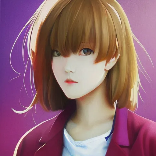 Image similar to a high detail portrait of high school girl by makoto sinkai, by BUNBUN, in simple background, CLIP STADIO, mad painting