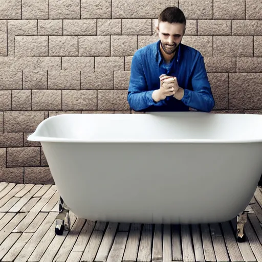 Image similar to a man in a bathtub bathing in lemons, Realism, HDR, Stock Photo, Ultra Lighting