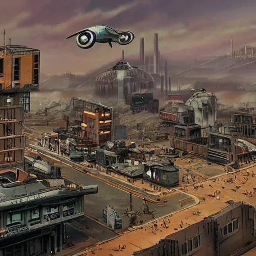 Prompt: Atompunk city with flying cars