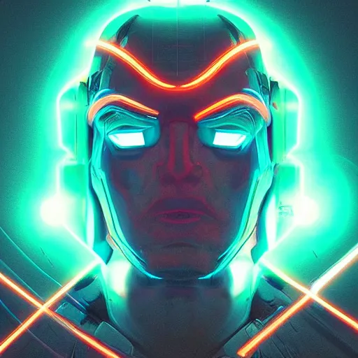 Image similar to “ Neon hero by concept art, sci-fi , highly detailed face and eyes, mythologic figures, night background, illumination, focus shot, Artstation HD”
