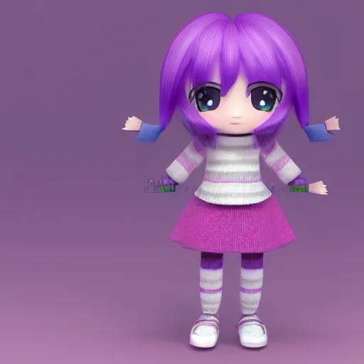 Prompt: cute fumo plush of a girl in a purple checkerboard woolen sweater, anime girl, vray