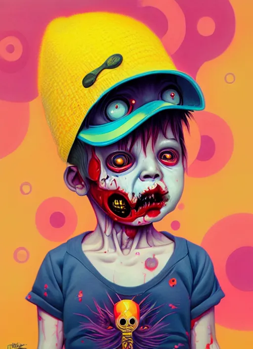 Image similar to a baby zombie in a yellow hat, tristan eaton, victo ngai, artgerm, rhads, ross draws