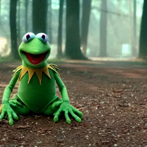 Image similar to A still of Kermit the Frog in Stranger Things (2016)