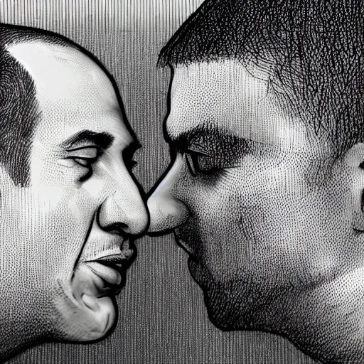 Image similar to benjamin netanyahu kissing naftali bennet, realistic, detailed