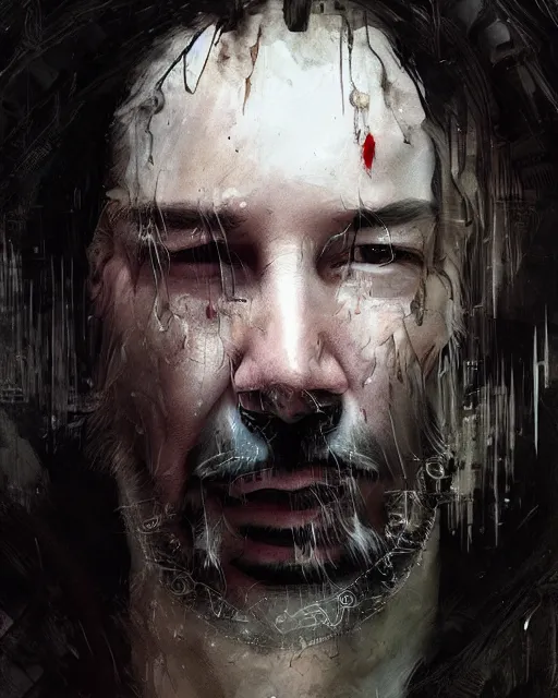 Image similar to keanu reeves as a ghost with his dog, hyper realistic face, beautiful eyes, fantasy art, in the style of greg rutkowski, intricate, hyper detailed, smooth