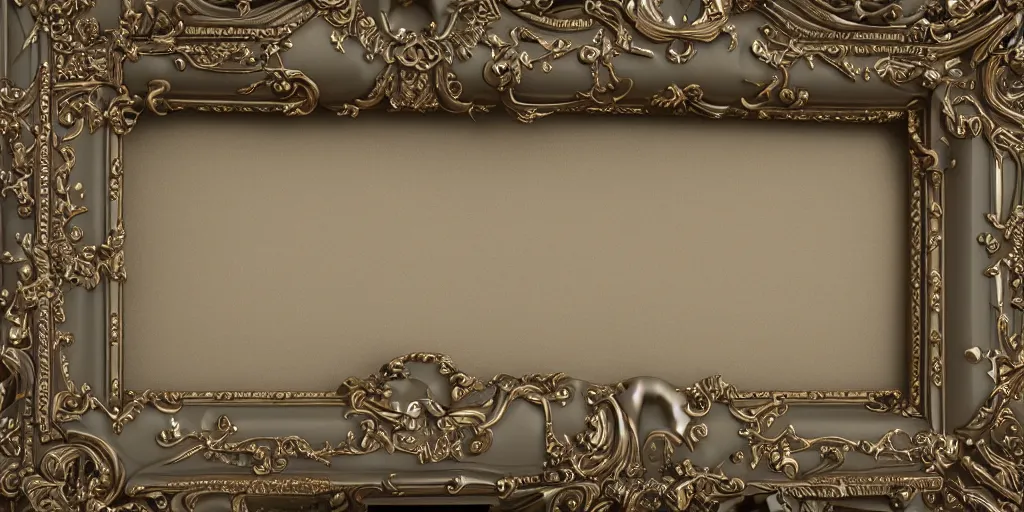 Prompt: 3 d octane render ultra photorealistic hyper detailed top view of a baroque picture frame