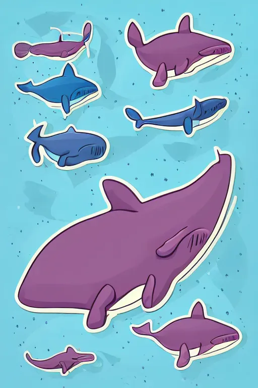 Image similar to Whale, sticker, anthropomorphic, colorful, fantasy, artstation, illustration, highly detailed, simple, smooth and clean vector curves, no jagged lines, vector art, smooth