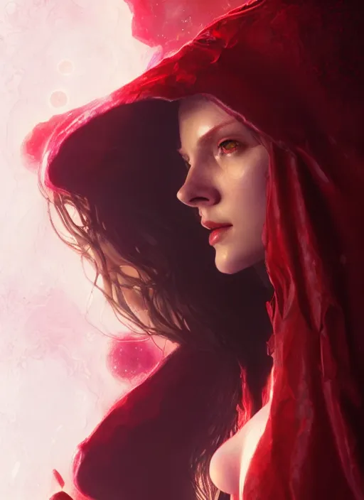 Image similar to Scarlet Witch, full body portrait, hyper detailed, digital art, trending in artstation, cinematic lighting, studio quality, smooth render, unreal engine 5 rendered, octane rendered, illustration, art by wlop and klimt and krenz cushart