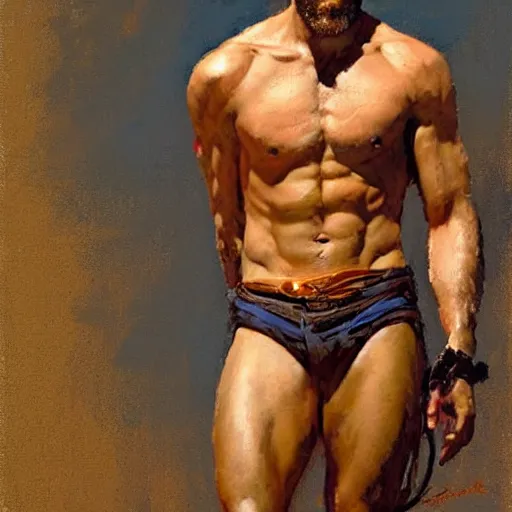 Image similar to Jake Gyllenhaal with a shredded body type, painting by Gaston Bussiere, Craig Mullins