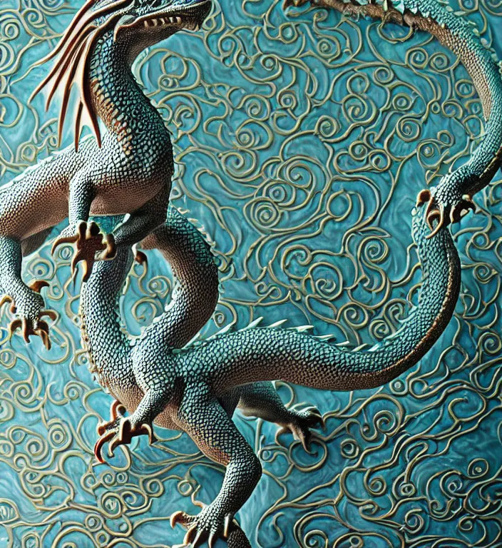 Prompt: Dragon, A Close up photo-real delicate ceramic porcelain sculpture of a symmetrical ornate detailed in front of an intricate background by Victo Ngai and takato yamamoto, micro detail, backlit lighting, face in focus, subsurface scattering, translucent, thin porcelain, octane renderer, colorful, physically based rendering, japanese pottery, trending on cgsociety