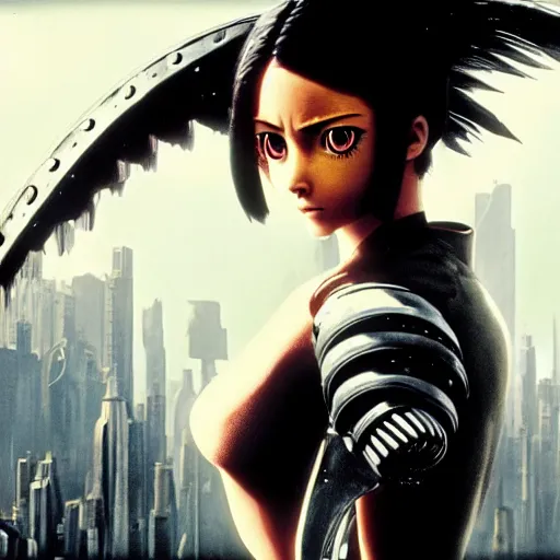 Image similar to a beautiful film still from battle angel alita by panos cosmatos, futuristic, cinematic lighting, highly detailed, photorealistic, high resolution