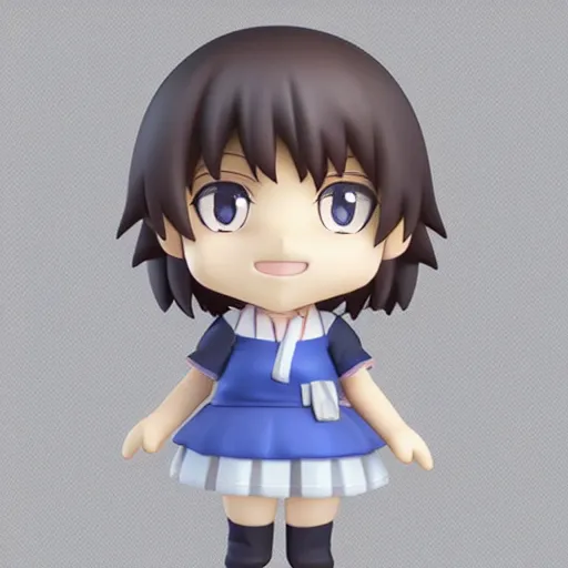 Image similar to character face portrait of a singular kawaii chibi in the sytle of kyoto animation, in simple background, nendoroid eyes, blender, toon rendering