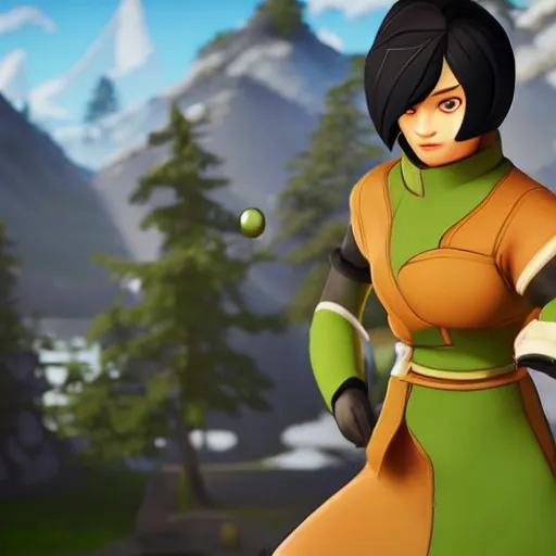 Image similar to toph beifong in fortnite, blind eyes, character render, full body shot, highly detailed, in game render