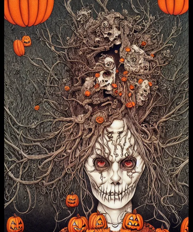 Image similar to portrait painted in jacek yerka style drawn by vania zouravliov and takato yamamoto, inspired by halloween, intricate acrylic gouache painting, high detail, sharp high detail, artstation