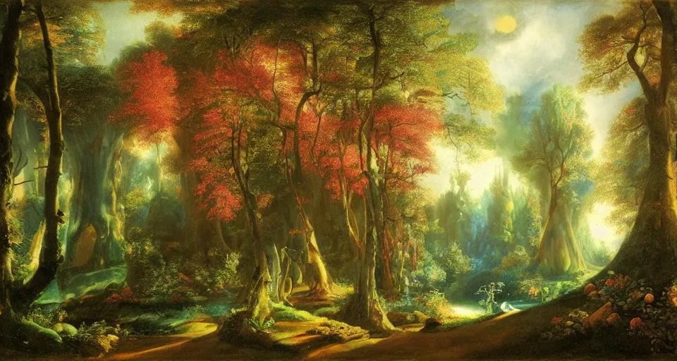 Prompt: Enchanted and magic forest, by John Martin