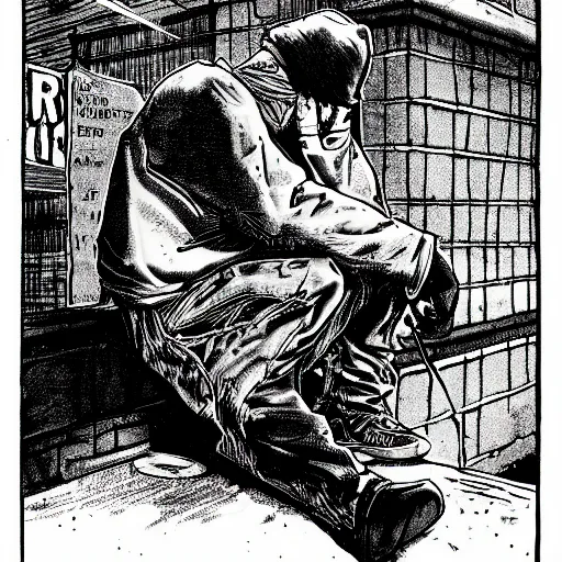 Image similar to sad anti-hero homeless person by Todd McFarlane