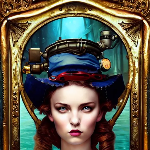 Image similar to lofi underwater victorian steampunk portrait, Pixar style, by Tristan Eaton Stanley Artgerm and Tom Bagshaw.