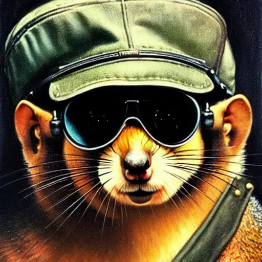 Image similar to portrait painting of a squirrel wear a ww 2 aviators cap, 8 k, by norman rockwell,