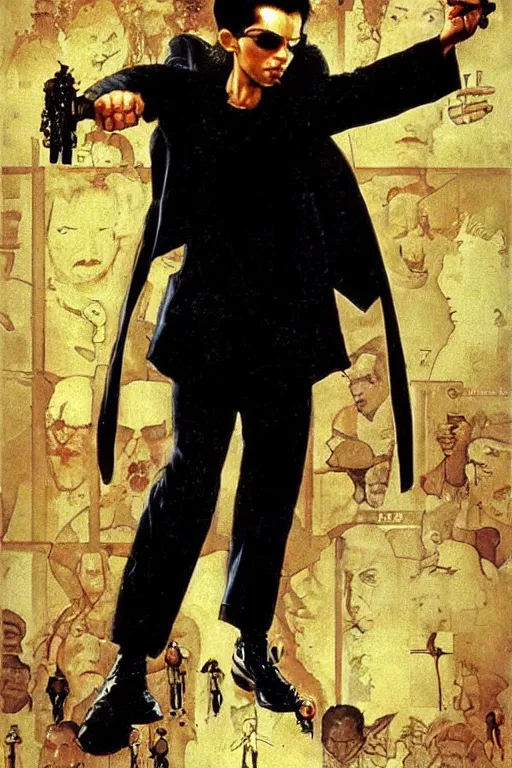 Image similar to Neo from Matrix painted by Norman Rockwell