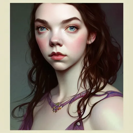 Image similar to beautiful natural Anya Taylor-Joy, intricate, elegant, highly detailed, digital painting, artstation, concept art, smooth, sharp focus, illustration, art by artgerm and greg rutkowski and alphonse mucha and loish and WLOP