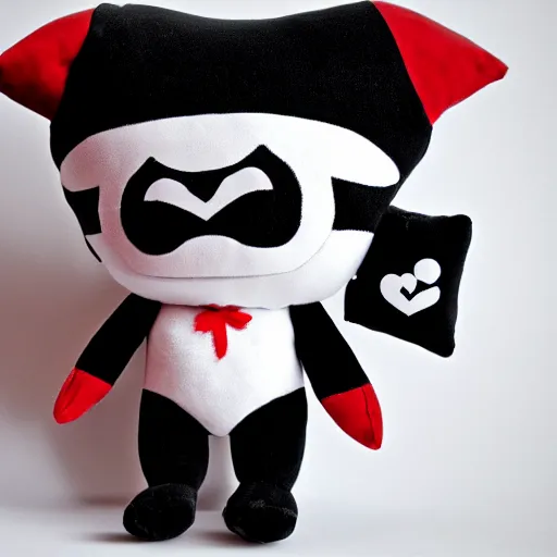 Image similar to cute fumo chibi luchadore plush imp, black and white with hearts, soft shadow, vray