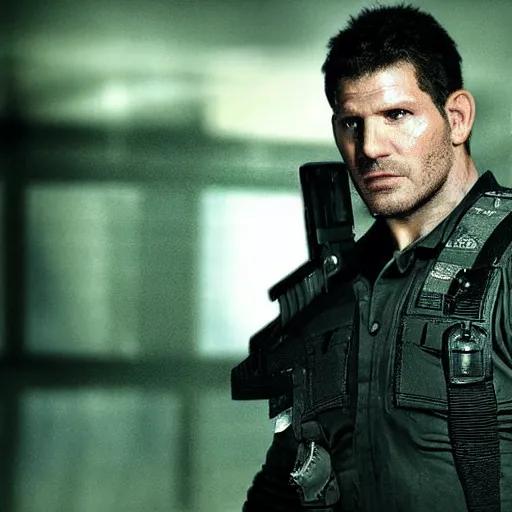 Prompt: chris redfield played by David Boreanaz in a resident evil movie, high detail, professional photography, high-resolution photograph