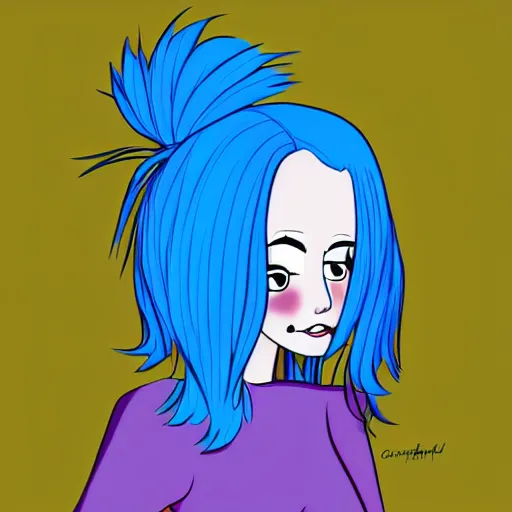 Image similar to blue hair girl by anna cattish, character design animation