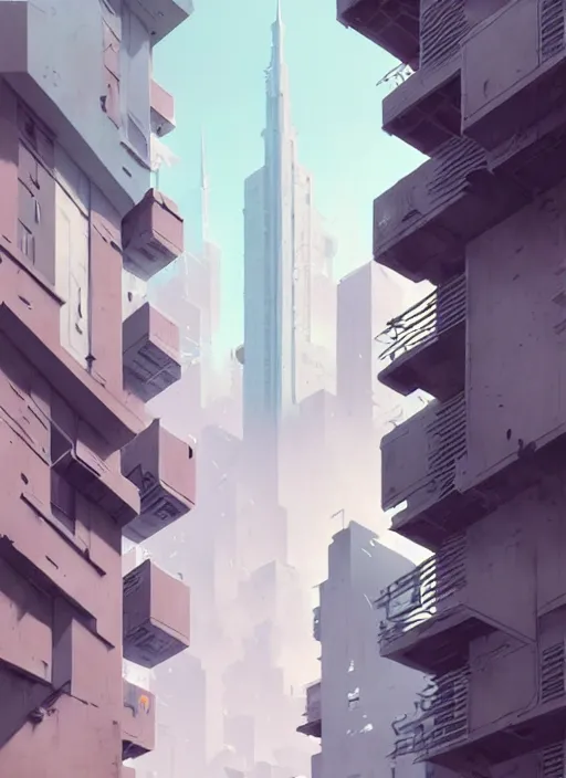 Image similar to highly detailed matte painting, of a 3 d calligraphy graffiti tag light eroding grey walls highrise buildings, by atey ghailan, by greg rutkowski, by greg tocchini, by james gilleard, by joe fenton, by kaethe butcher, pink, brown, light blue and white mystical color scheme, grunge aesthetic, octane render