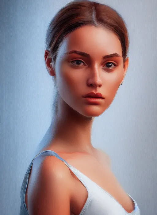 Image similar to portrait of a gorgeous young woman in the style of stefan kostic, artstation, concept art, realistic photo, sharp focus