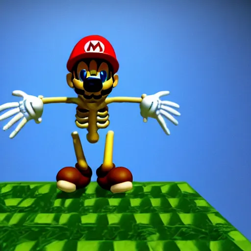 Prompt: A skeleton in the game Super Mario 64, unreal engine, highly detailed, 8k