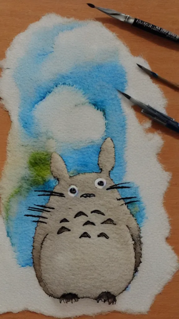 Image similar to totoro, style watercolor and dry felting