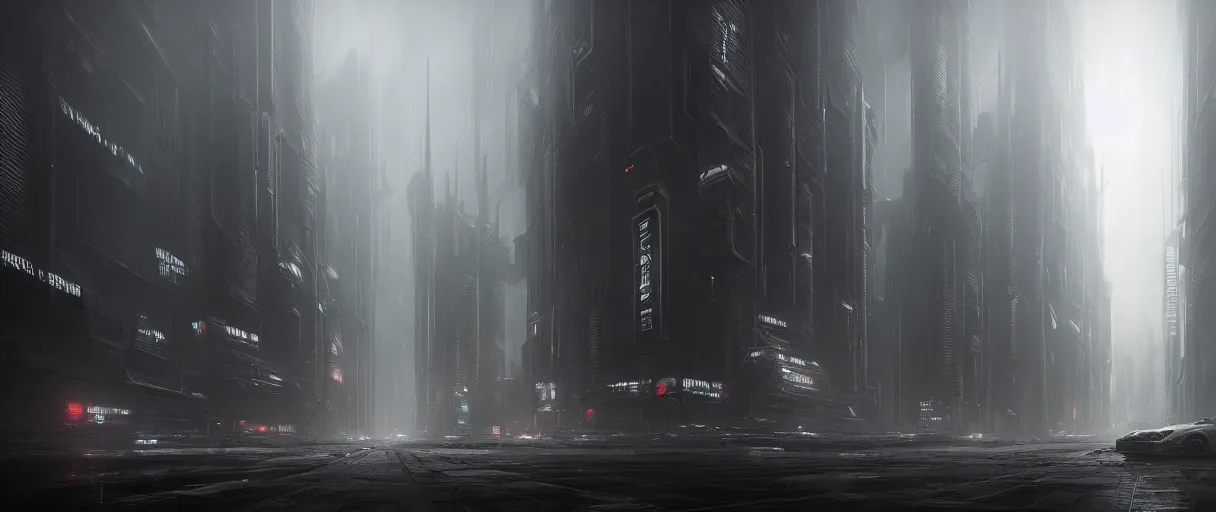 Image similar to dystopian cyberpunk world, with doors everywhere, grey sky, monochrome except doors, concept art, matte painting, high detail, volumetric, large scale, digital painting, style of jordan grimmer, high res